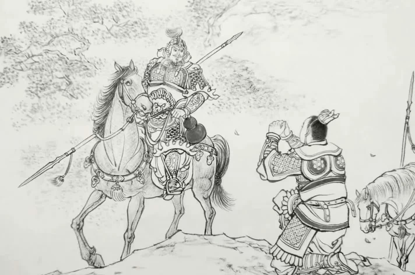 白描武将战斗 穿越时空的古代战争体验 这组漫画白描描绘了古代武将