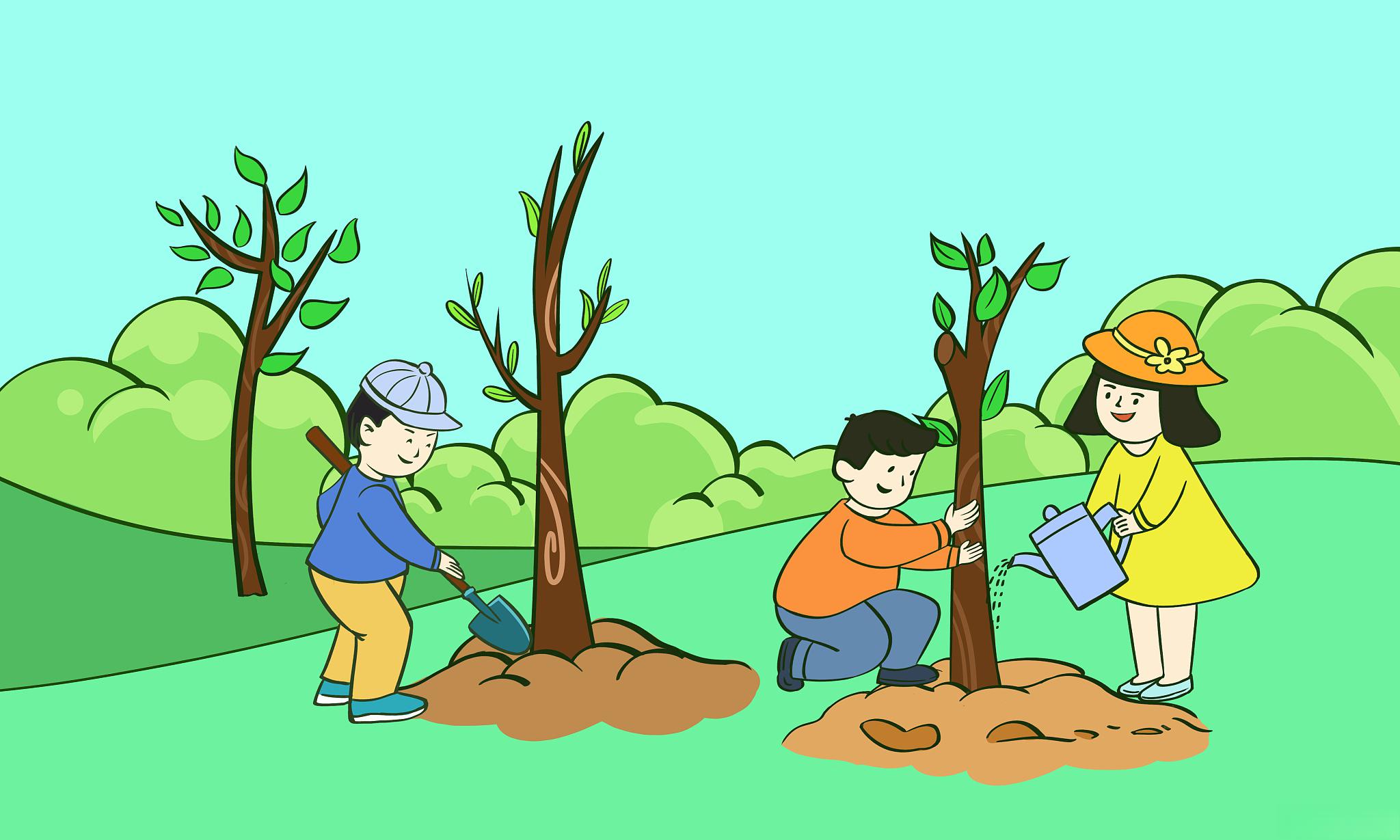 植树造林漫画图片