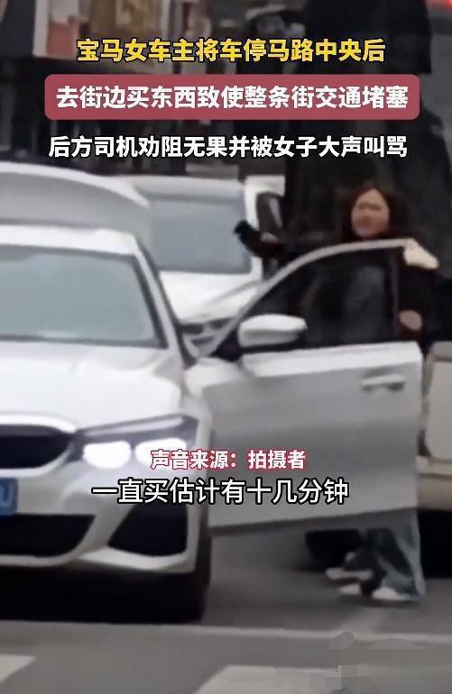 宝马女车主违停致交通瘫痪,交警罚款扣分 安徽马鞍山一名宝马车女司机