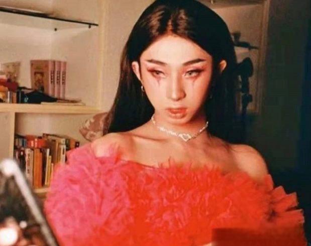 伊能静儿子女装照:挑战性别认知 伊能静的儿子哈利穿上女装,长发披肩