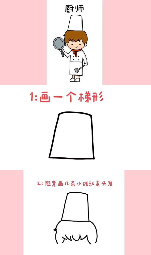 厨师简笔画教程:手把手教你画出一个完美的厨师 想画出完美的厨师简笔