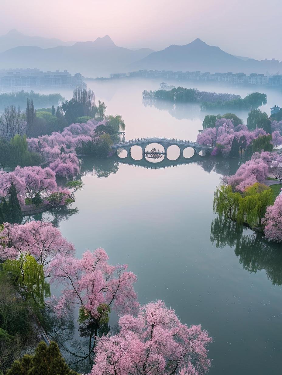 青山如黛,绿水如蓝,花红柳绿,如梦如幻