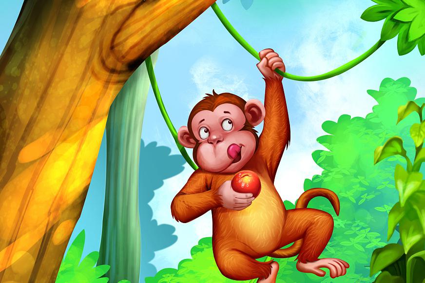 小猴子的魔法果实 在遥远的森林里,住着一只好奇满满的小猴子淘淘.