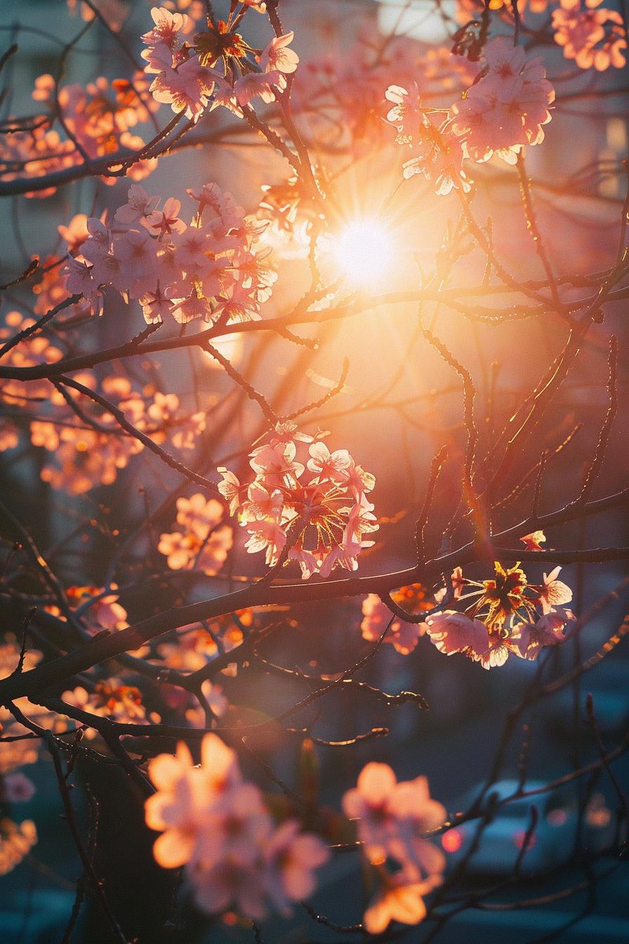 夕阳下的桃花:生命的顽强与美丽 93夕阳余晖 夕阳如金,余晖洒满大地