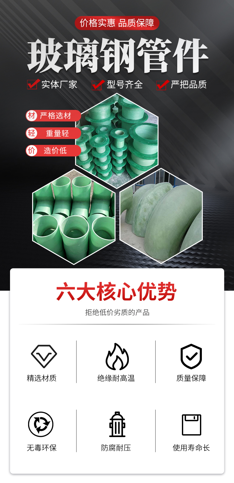 Ronglian Composite Glass Fiber Reinforced Plastic Tee Pipe Fitting Flange Process Sand Inclusion for Liquid Transportation, Available and Widely Applied