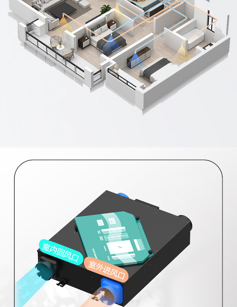 Engineering commercial suspended ceiling bidirectional flow fresh air fan XD-ZS-150~1000 can be suspended from the ceiling and wall mounted